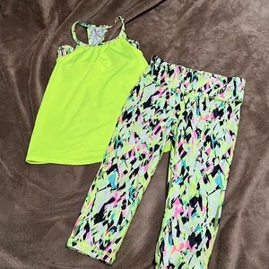 Girls Ideology 2 pc set Tank Top Capri Pants Built in bra Size Small S Yellow
